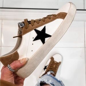 Stylish White and Brown Star Sneakers